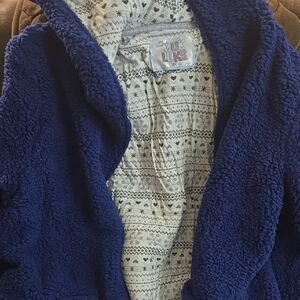 Muk Luks Navy Fleece Jacket with Patterned Lining